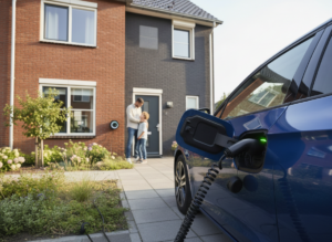 Elektrische auto die thuis wordt opgeladen bij een woning in Limburg